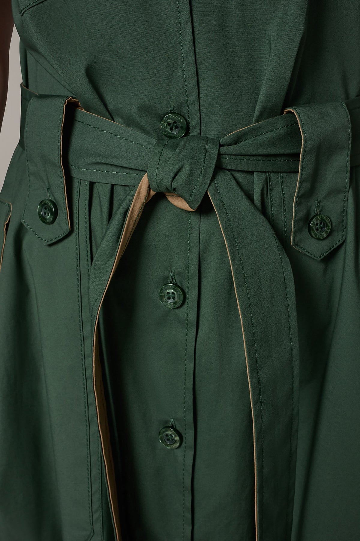 SHORT SLEEVE MIDI SHIRT DRESS - Verde/Fawn