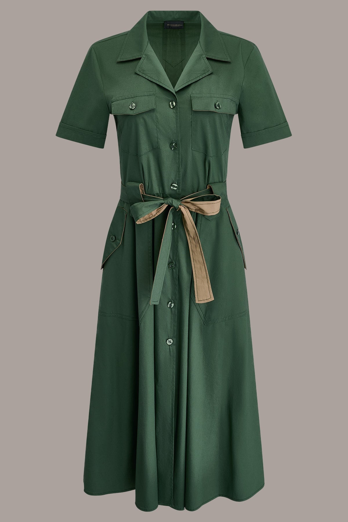 SHORT SLEEVE MIDI SHIRT DRESS - Verde/Fawn