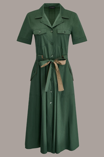 SHORT SLEEVE MIDI SHIRT DRESS - Verde/Fawn