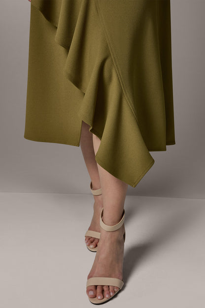 SLEEVELESS RUFFLE MIDI HI-LOW DRESS - Smoky Olive
