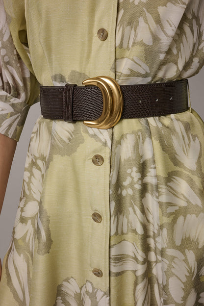 PUFF SLEEVE MIDI SHIRT DRESS - Summer Citron Multi