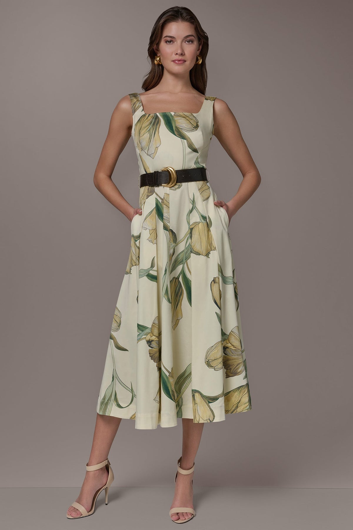 COTTON-SATEEN PRINTED MIDI A-LINE DRESS - Pannacotta Multi