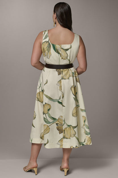 COTTON-SATEEN PRINTED MIDI A-LINE DRESS - Pannacotta Multi