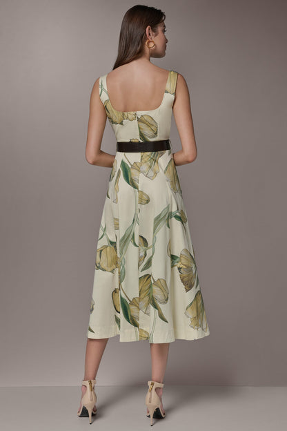 COTTON-SATEEN PRINTED MIDI A-LINE DRESS - Pannacotta Multi