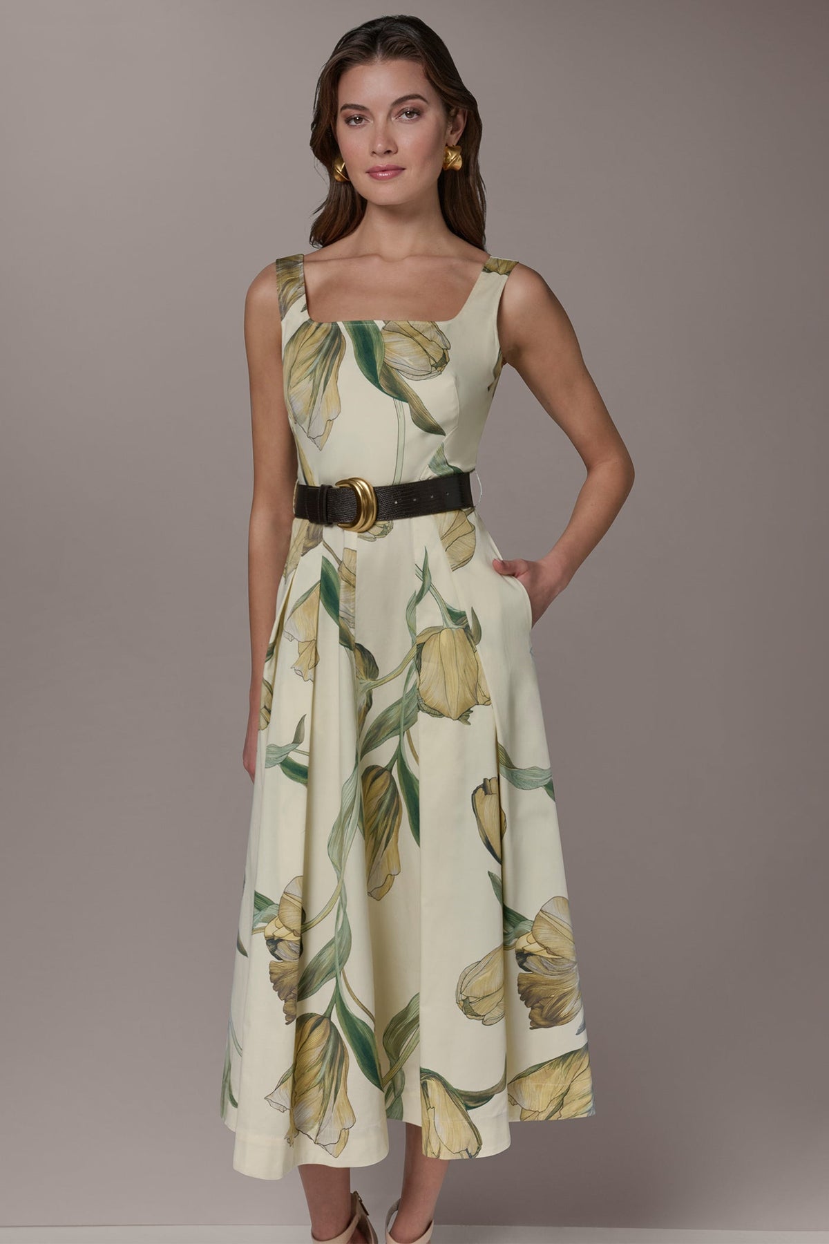 COTTON-SATEEN PRINTED MIDI A-LINE DRESS - Pannacotta Multi