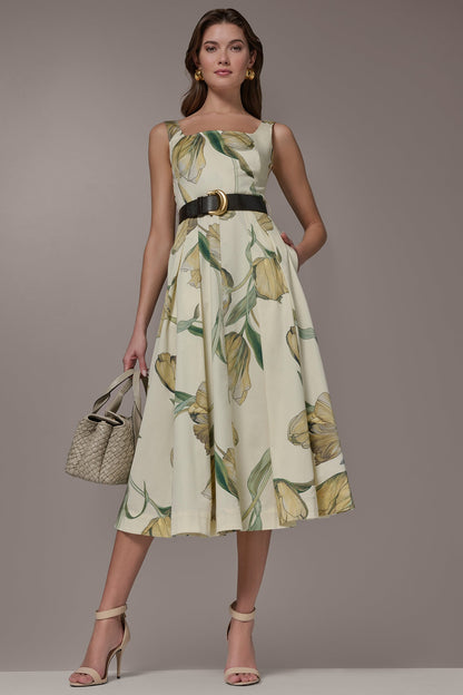 COTTON-SATEEN PRINTED MIDI A-LINE DRESS - Pannacotta Multi