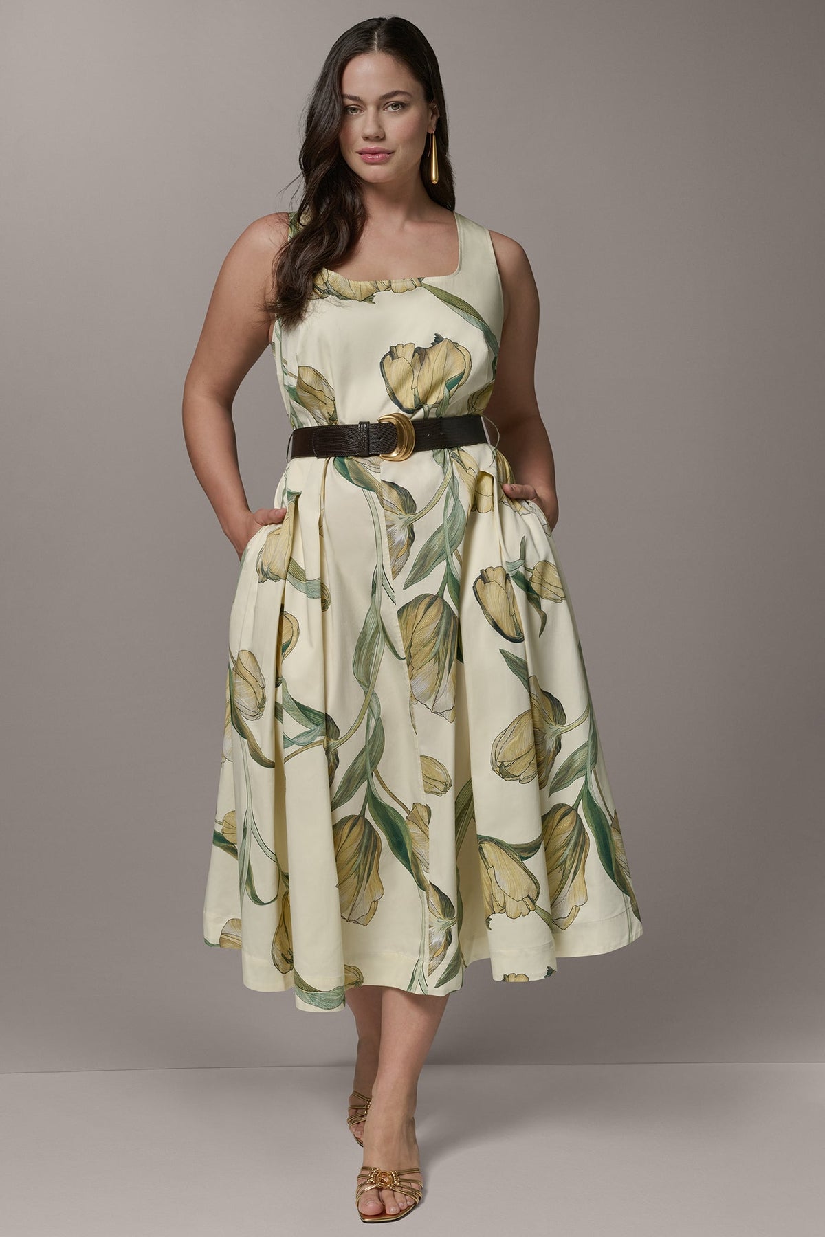 COTTON-SATEEN PRINTED MIDI A-LINE DRESS - Pannacotta Multi