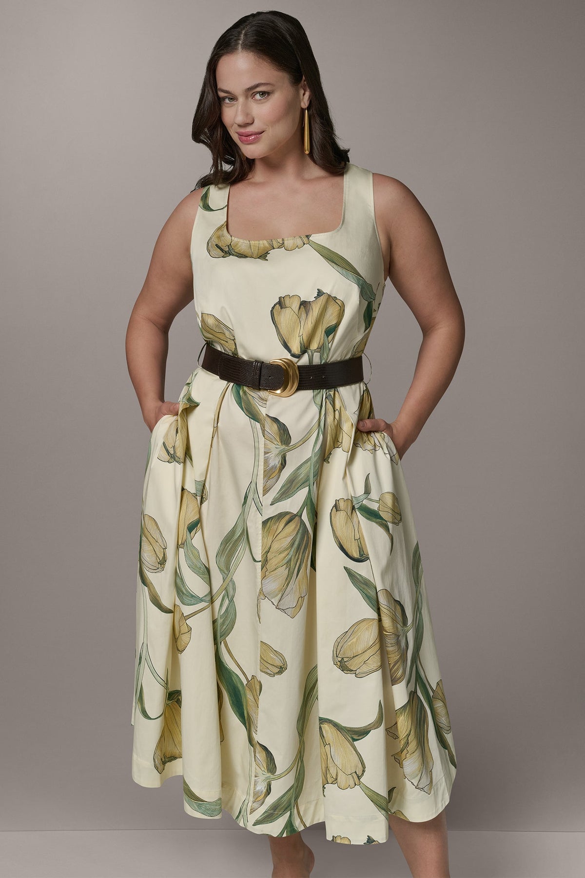 COTTON-SATEEN PRINTED MIDI A-LINE DRESS - Pannacotta Multi