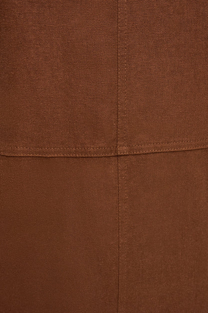 LINEN-BLEND SHIFT DRESS - COGNAC