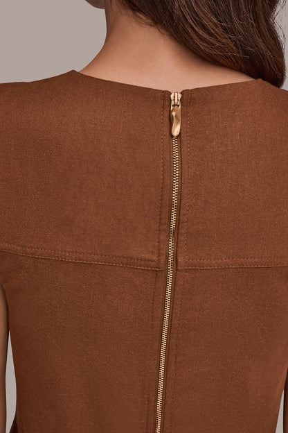 LINEN-BLEND SHIFT DRESS - COGNAC