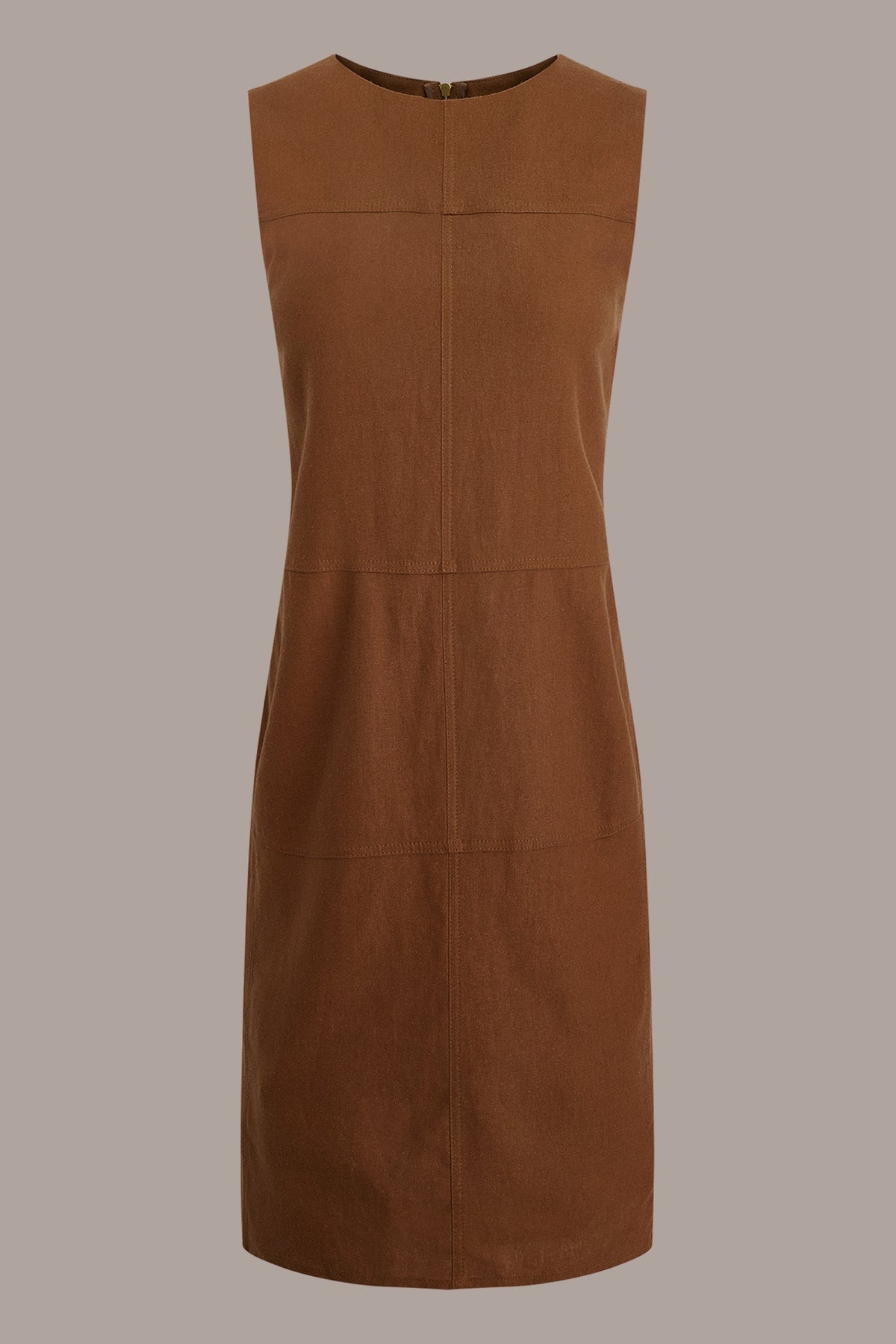 LINEN-BLEND SHIFT DRESS - COGNAC