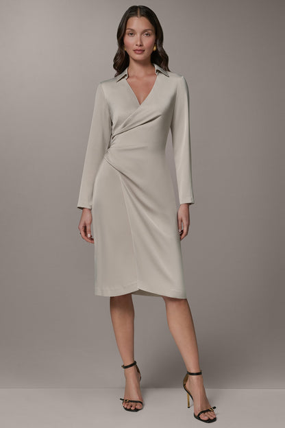 LONG SLEEVE WRAP-EFFECT SHIRT DRESS - Tuscan Grey