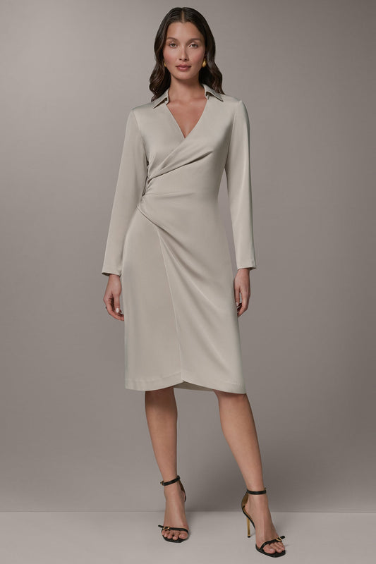 LONG SLEEVE WRAP-EFFECT SHIRT DRESS - Tuscan Grey