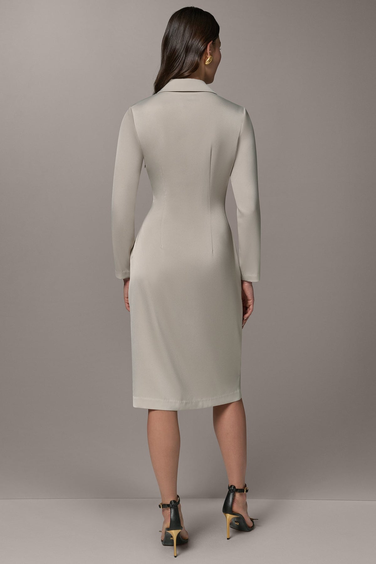 LONG SLEEVE WRAP-EFFECT SHIRT DRESS - Tuscan Grey