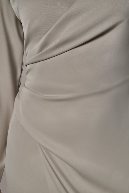 LONG SLEEVE WRAP-EFFECT SHIRT DRESS - Tuscan Grey