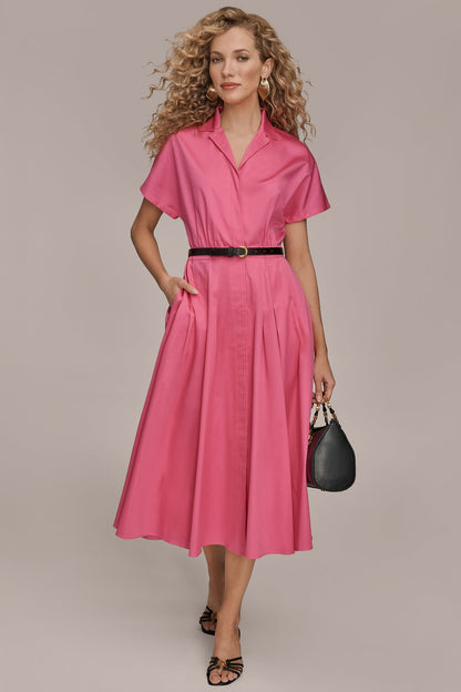 SHORT SLEEVE BUTTON-FRONT SHIRT DRESS - BIMINI