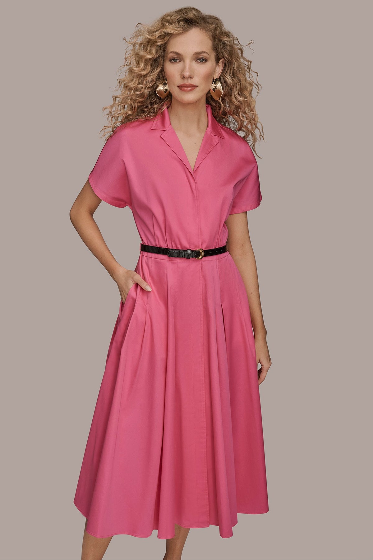 SHORT SLEEVE BUTTON-FRONT SHIRT DRESS - BIMINI