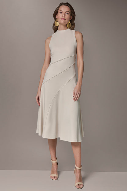 DIAGONAL RIB MIDI A-LINE DRESS - Vellum