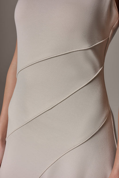 DIAGONAL RIB MIDI A-LINE DRESS - Vellum