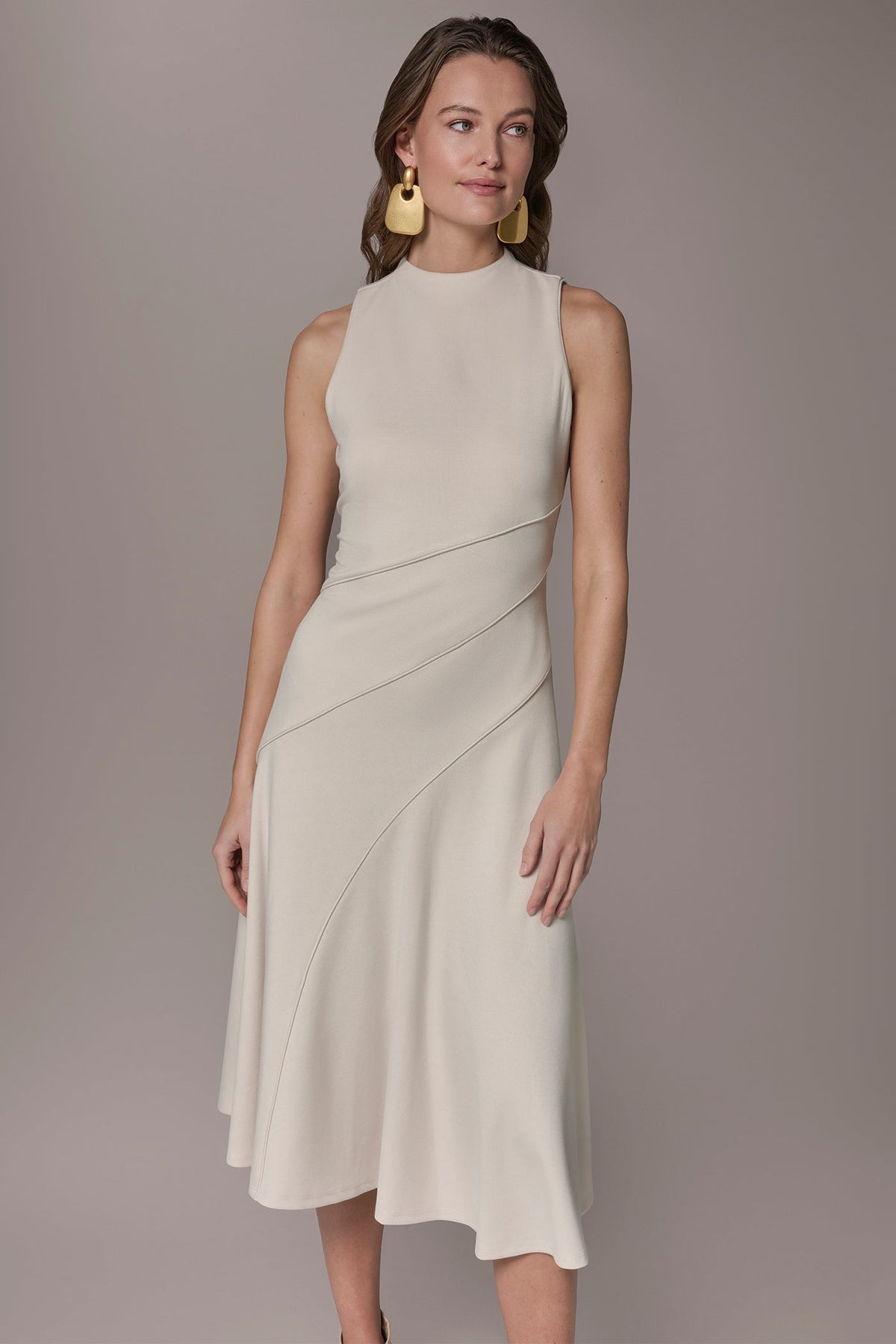 DIAGONAL RIB MIDI A-LINE DRESS - Vellum