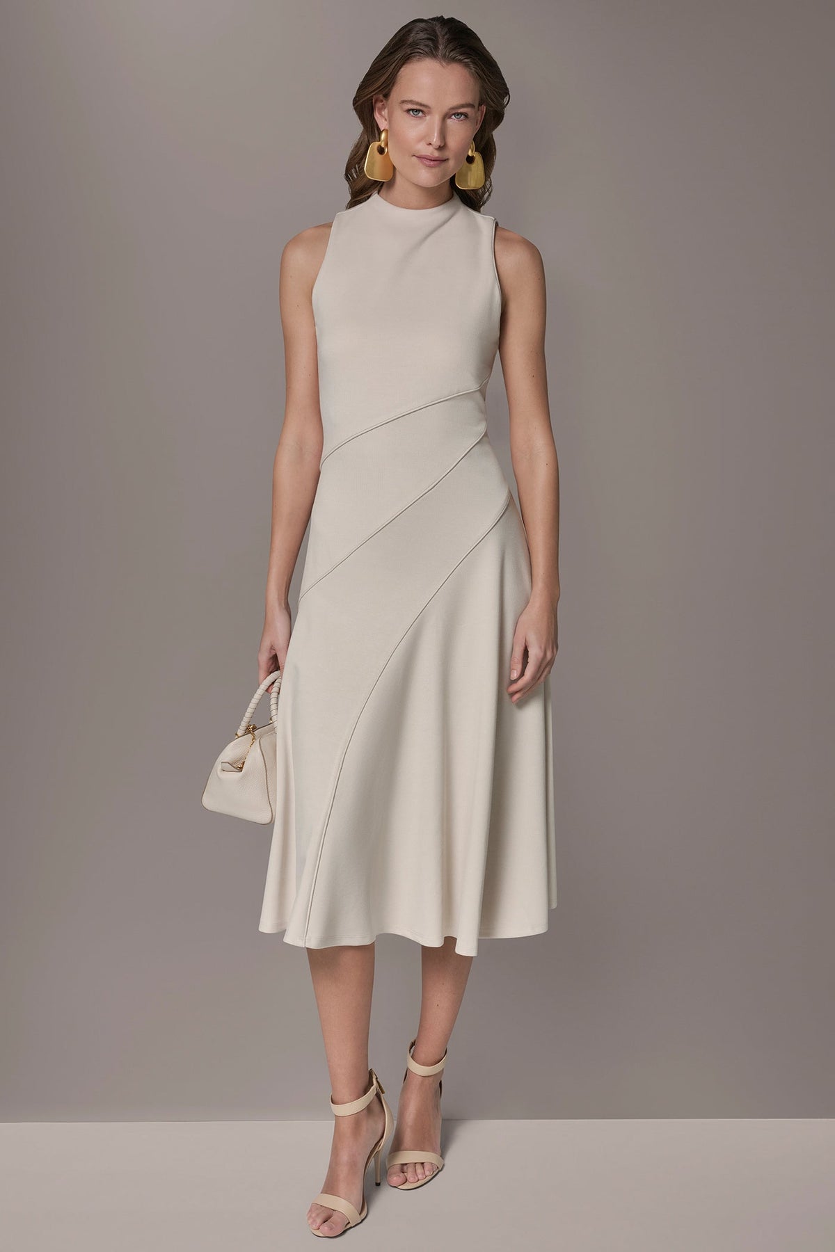 DIAGONAL RIB MIDI A-LINE DRESS - Vellum