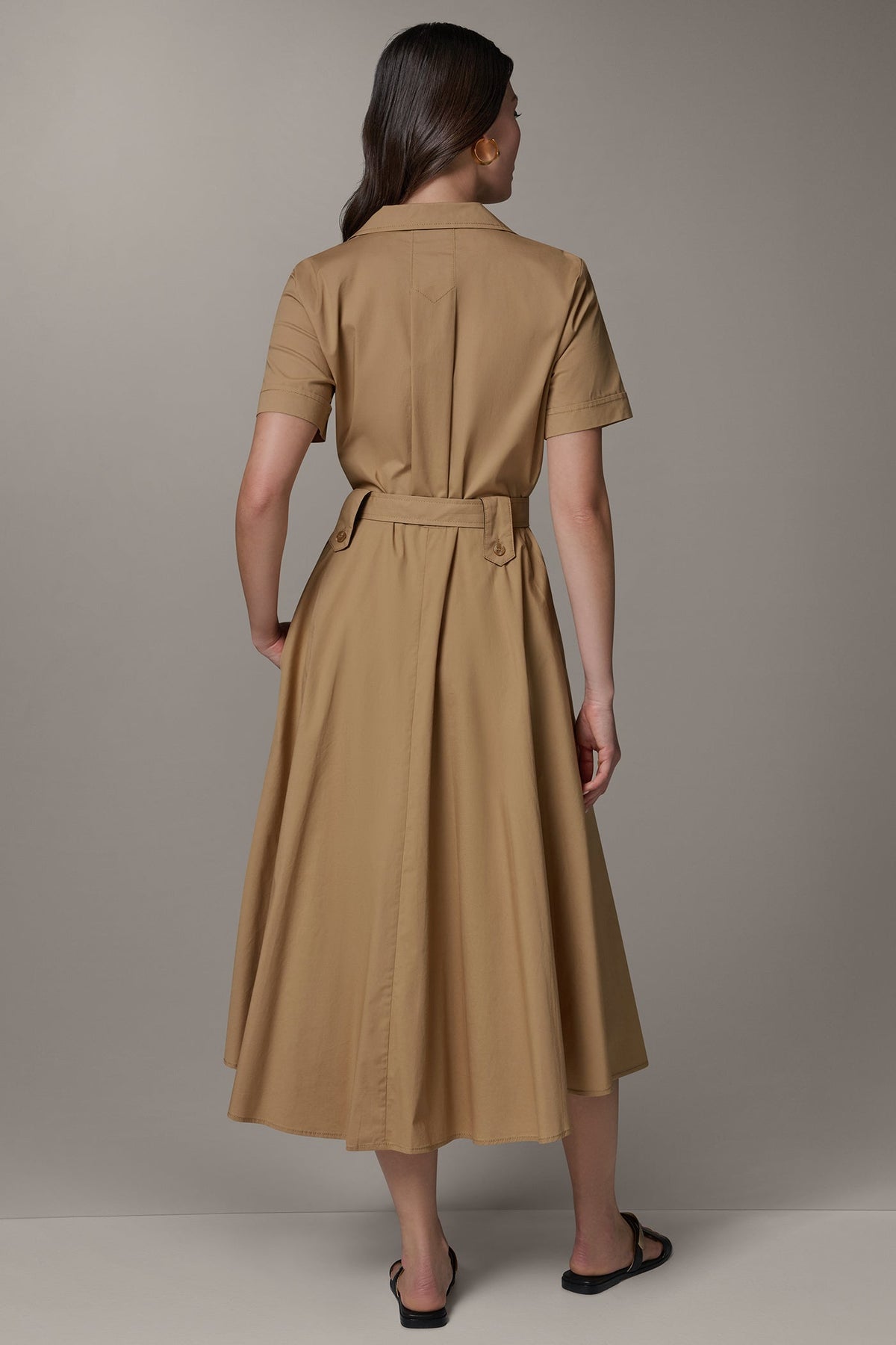 SHORT SLEEVE MIDI SHIRT DRESS - Fawn/ Black