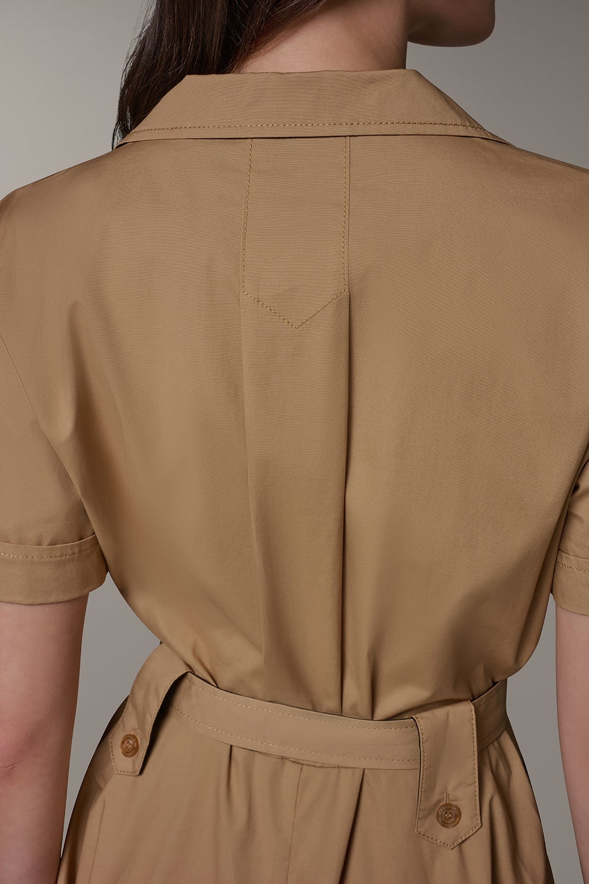 SHORT SLEEVE MIDI SHIRT DRESS - Fawn/ Black