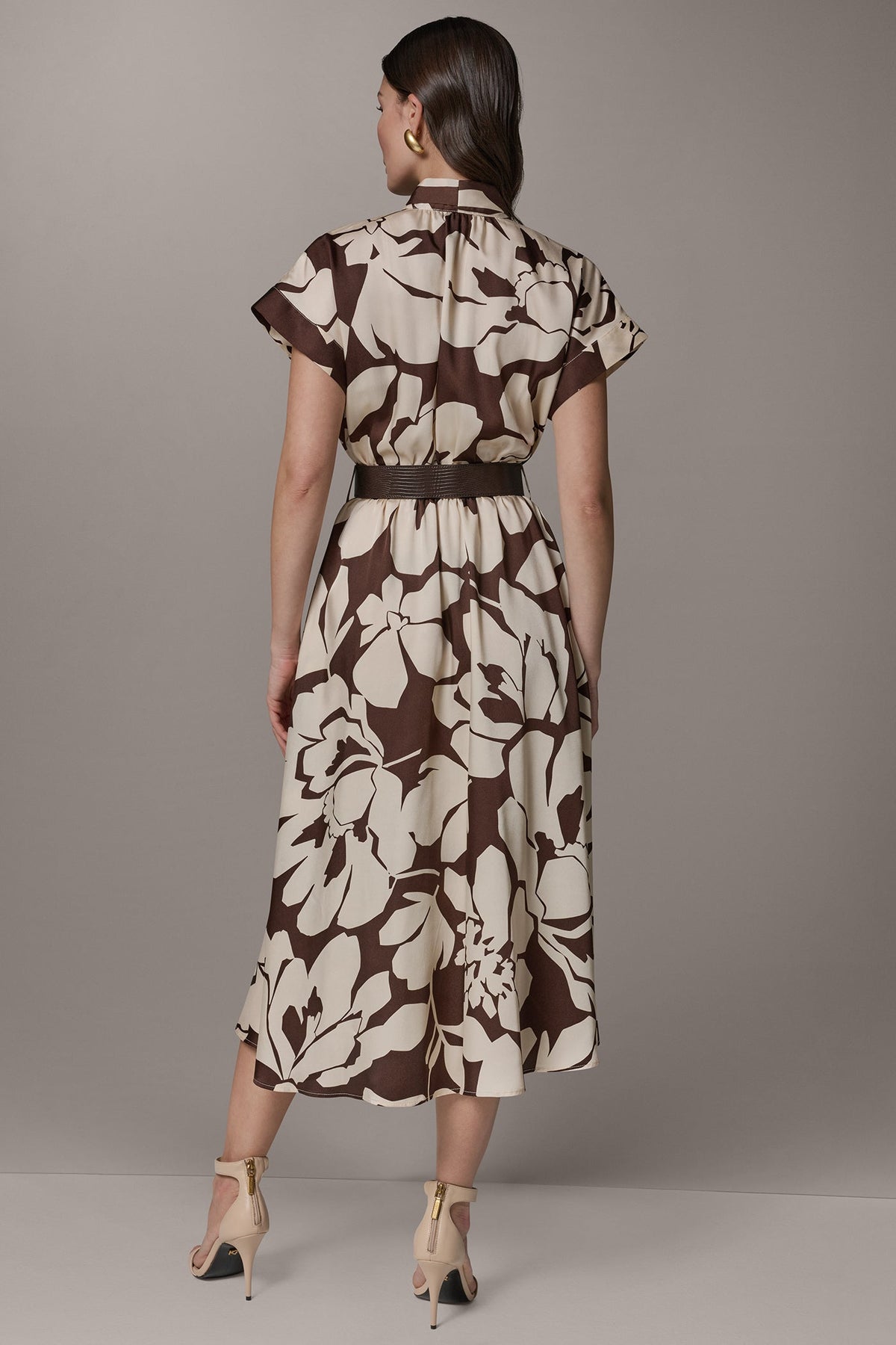 SHORT SLEEVE FLORAL MIDI A-LINE DRESS - Canyon/Canvas