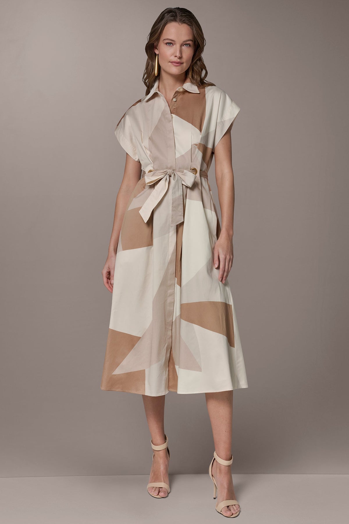 COTTON-SATEEN PRINTED MIDI SHIRT DRESS - Umbria/Scallop Shell Mult
