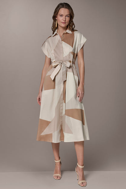 COTTON-SATEEN PRINTED MIDI SHIRT DRESS - Umbria/Scallop Shell Mult