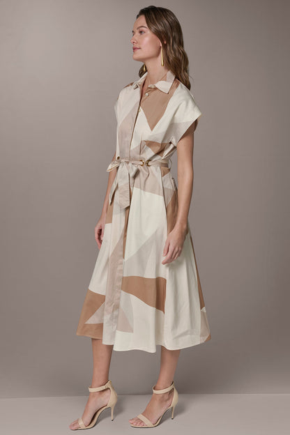 COTTON-SATEEN PRINTED MIDI SHIRT DRESS - Umbria/Scallop Shell Mult