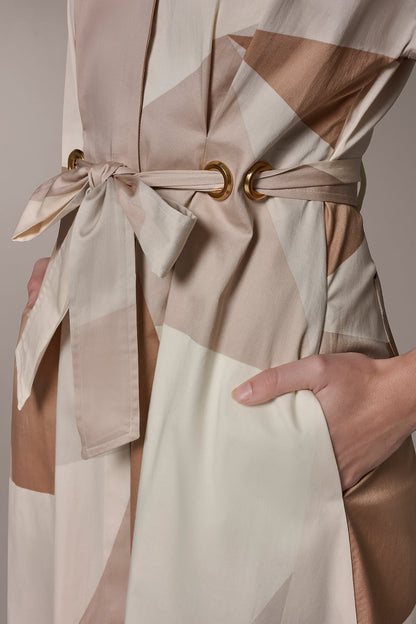COTTON-SATEEN PRINTED MIDI SHIRT DRESS - Umbria/Scallop Shell Mult