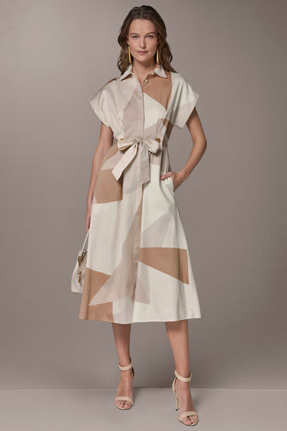 COTTON-SATEEN PRINTED MIDI SHIRT DRESS - Umbria/Scallop Shell Mult