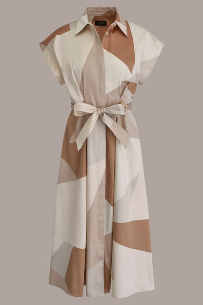 COTTON-SATEEN PRINTED MIDI SHIRT DRESS - Umbria/Scallop Shell Mult
