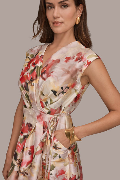 DUPIONI FLORAL WRAP DRESS - EGGSHELL MULTI