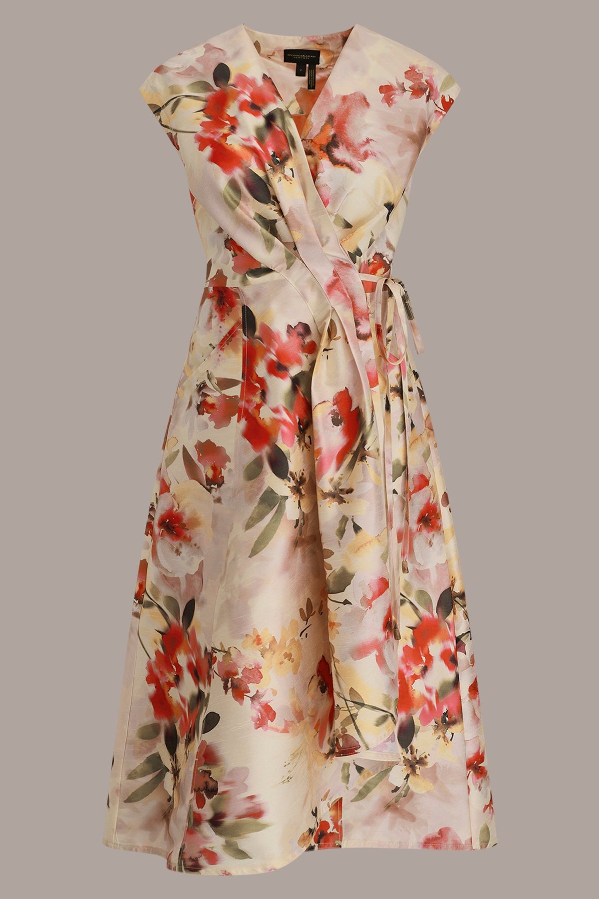 DUPIONI FLORAL WRAP DRESS - EGGSHELL MULTI
