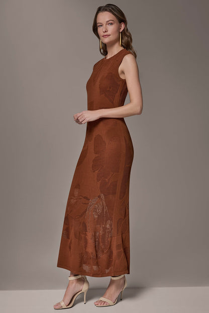 FLORAL-JACQUARD MIDI SWEATER DRESS - Cognac