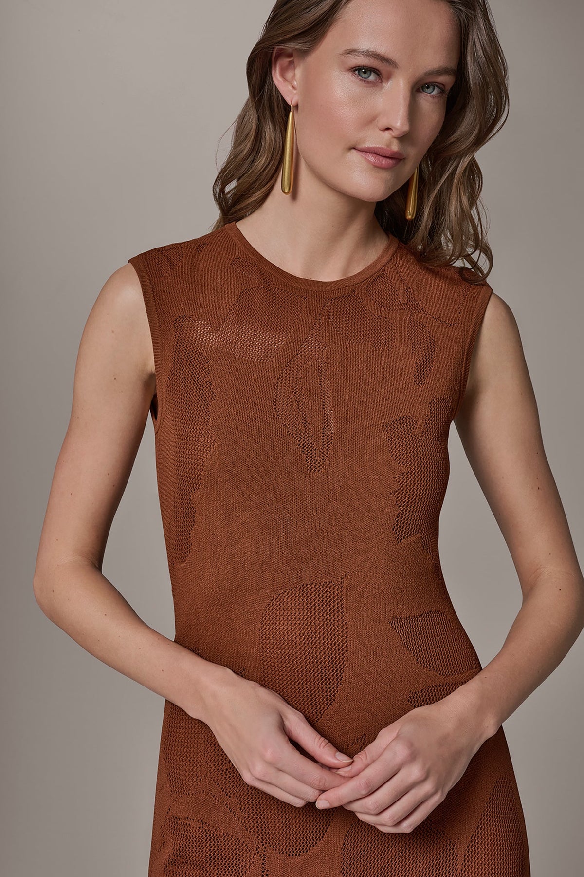 FLORAL-JACQUARD MIDI SWEATER DRESS - Cognac