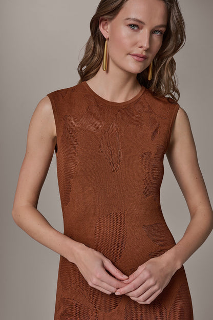 FLORAL-JACQUARD MIDI SWEATER DRESS - Cognac