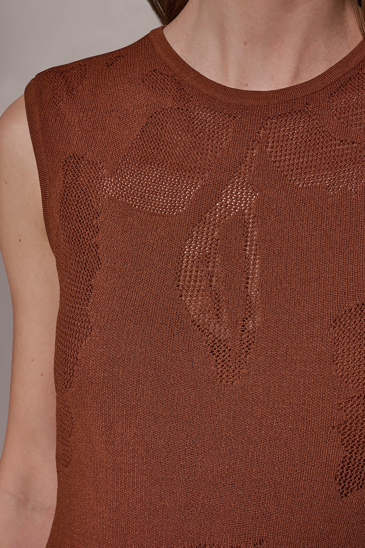 FLORAL-JACQUARD MIDI SWEATER DRESS - Cognac