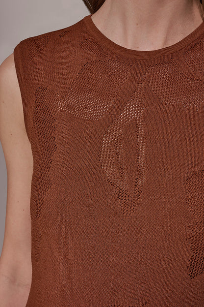FLORAL-JACQUARD MIDI SWEATER DRESS - Cognac