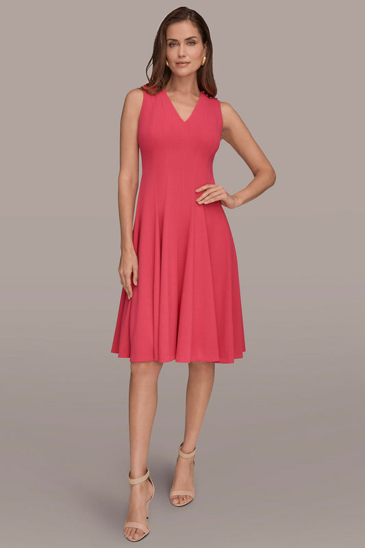 SLEEVELESS BUTTON MIDI FIT AND FLARE DRESS - Azalea