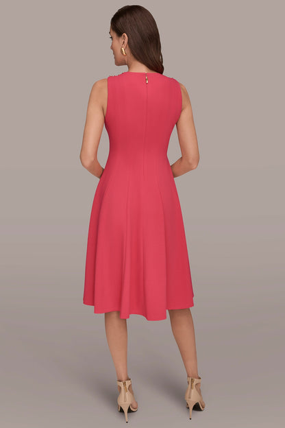SLEEVELESS BUTTON MIDI FIT AND FLARE DRESS - Azalea