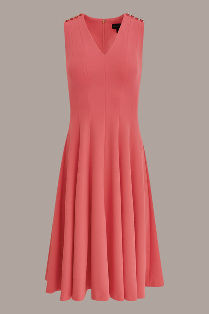 SLEEVELESS BUTTON MIDI FIT AND FLARE DRESS - Azalea
