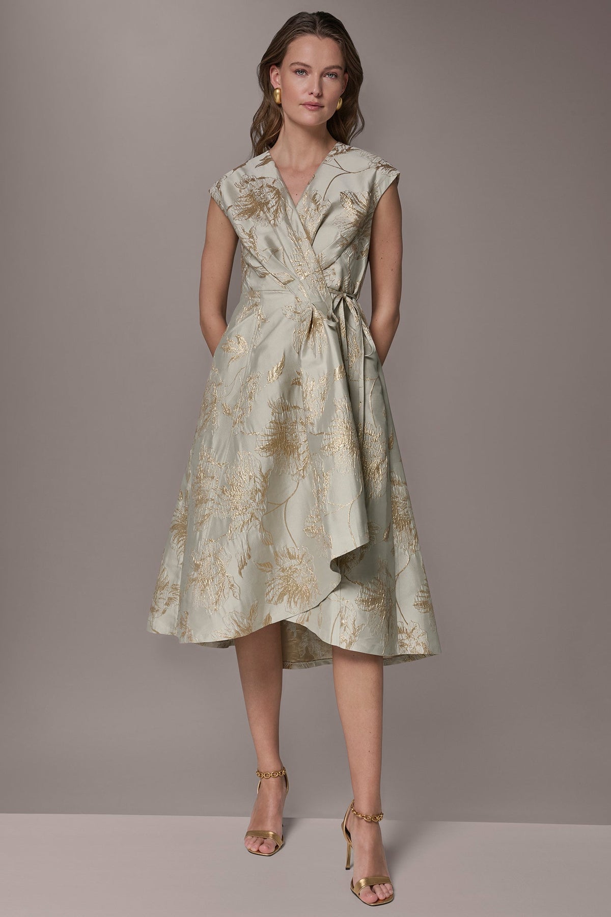 FLORAL-JACQUARD MIDI WRAP DRESS - Turin/Tuscan Grey
