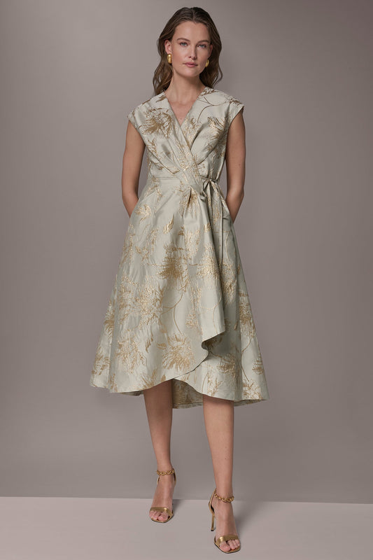 FLORAL-JACQUARD MIDI WRAP DRESS - Turin/Tuscan Grey