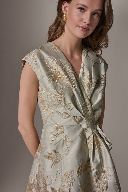 FLORAL-JACQUARD MIDI WRAP DRESS - Turin/Tuscan Grey
