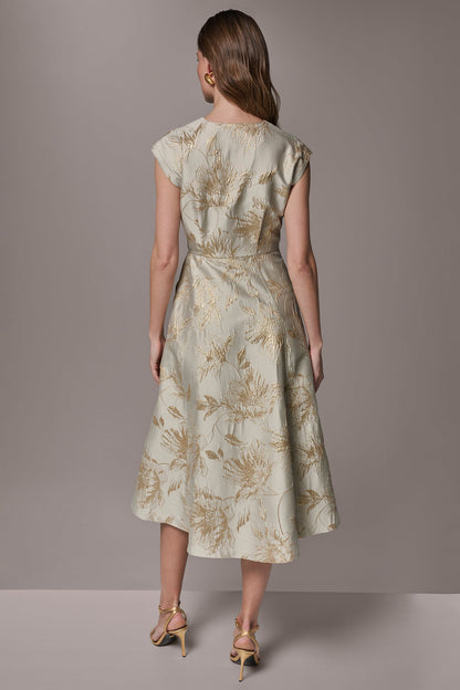 FLORAL-JACQUARD MIDI WRAP DRESS - Turin/Tuscan Grey