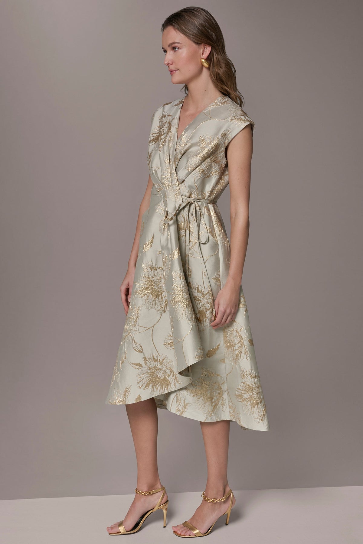 FLORAL-JACQUARD MIDI WRAP DRESS - Turin/Tuscan Grey