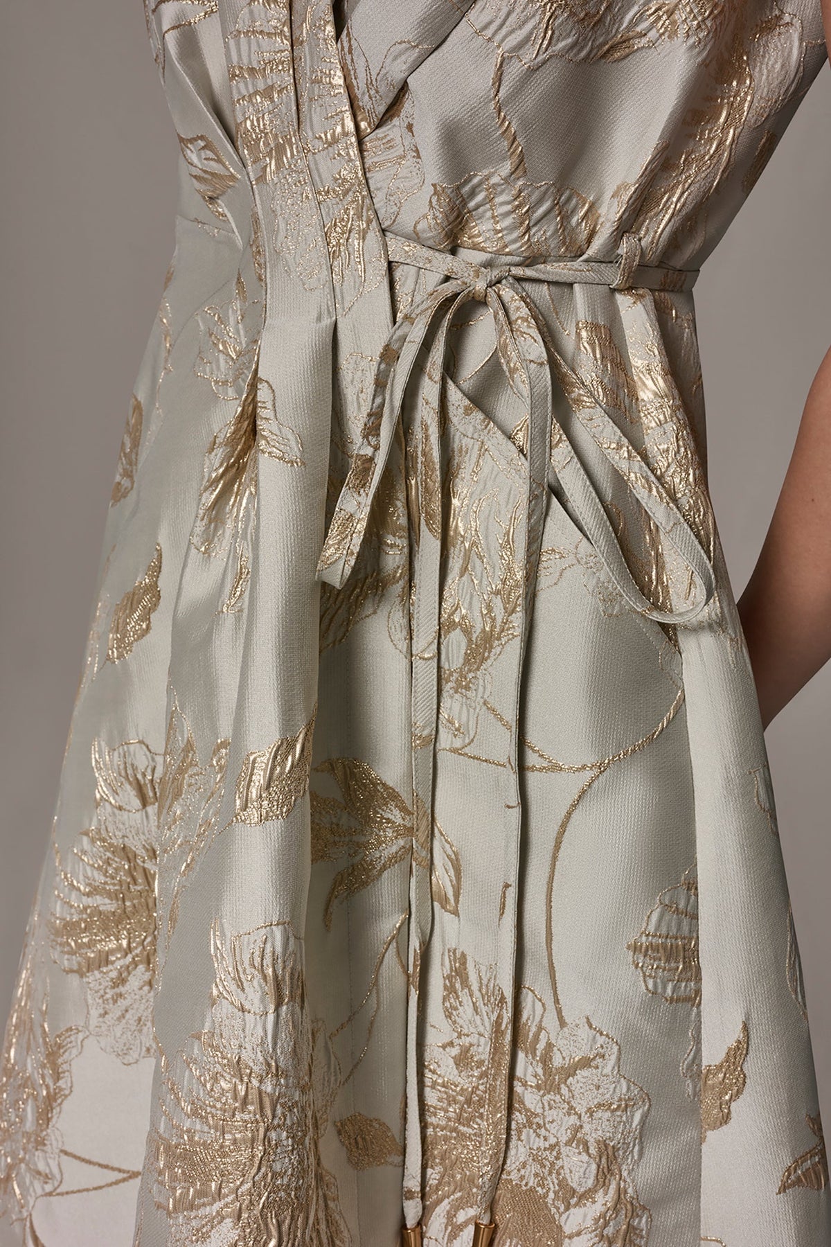 FLORAL-JACQUARD MIDI WRAP DRESS - Turin/Tuscan Grey